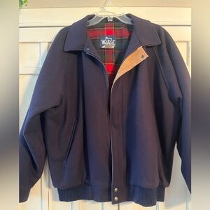 Vintage Woolrich Navy Blue Wool Plaid Lining Bomber Jacket Size L